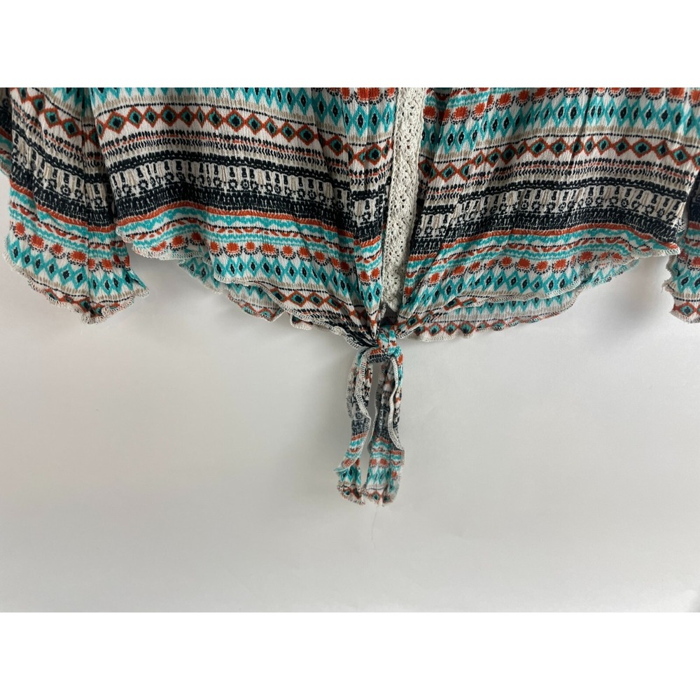 Live And Let Live Blouse Women's Size Small 3/4 Sleeve Crochet Front Knot Tie - Picture 5 of 11
